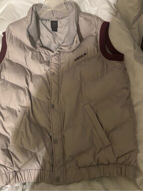 Adidas Originals  Vintage 2007 Puffer Vest Y2K Gray Burgundy Trefoil Size L